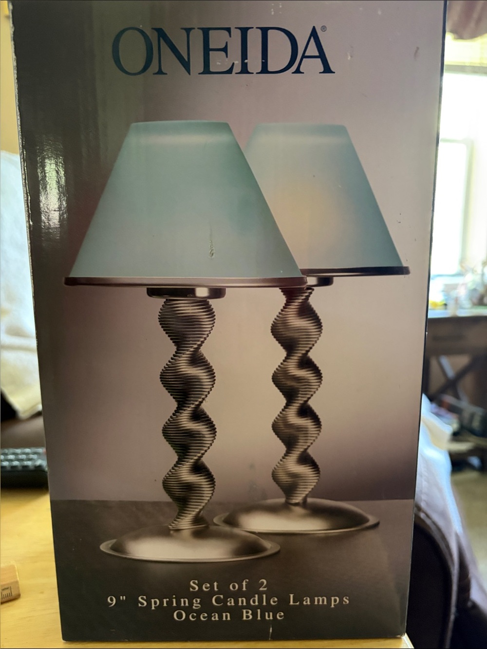 Oneida Ocean Blue Pair of Spiral-Base (tea light) Candle Lamp